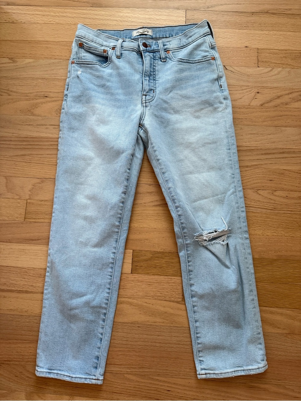 Madewell Size 28 Mid Rise Classic Straight Light Wash Distressed Jeans